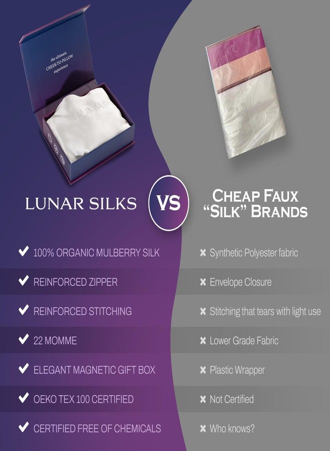 Lunar Silks لونار سيلكس، غطاء وسادة من حرير التوت الطبيعي النقي 100% من الدرجة 6A، 22 مومي (على كلا الجانبين) للشعر والبشرة - خالٍ من حب الشباب - قطعة واحدة في علبة هدايا (أزرق جليدي، مقاس كينج) - Image 4
